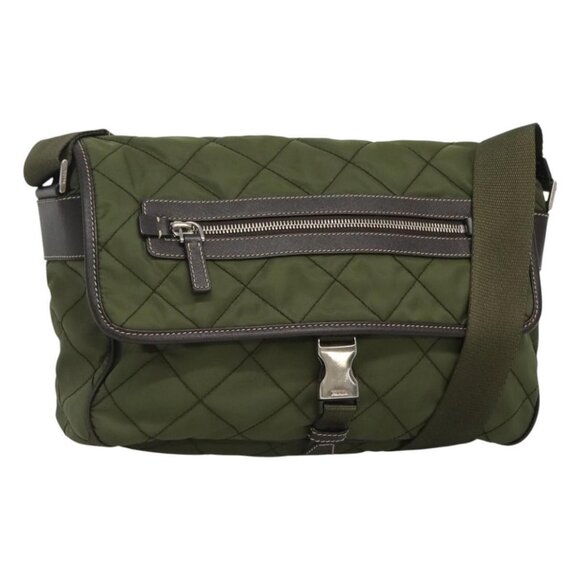 PRADA Shoulder Bag Nylon Khaki Silver Auth - Picture 2 of 16